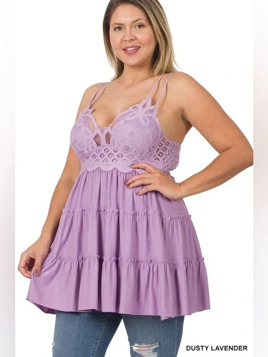 Liberty Love Dusty Lavender Lace-Trim Babydoll Chemise - Picture 1 of 9